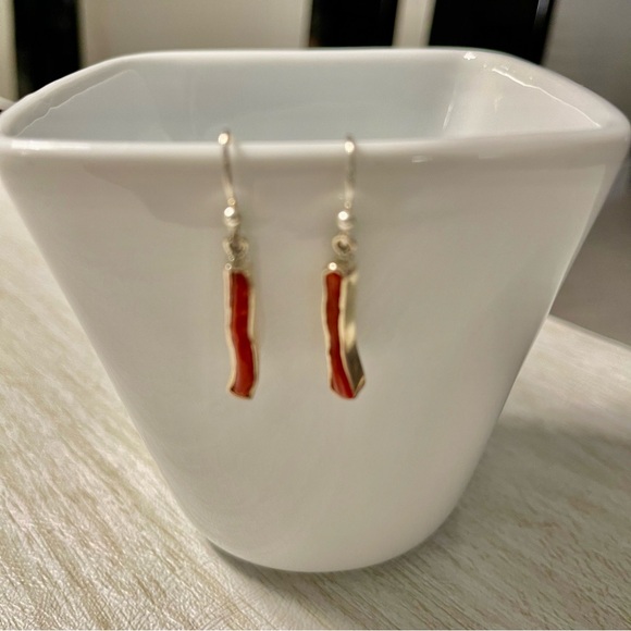 Sterling silver 925 one of a kind bezel set branch coral earrings - Picture 4 of 10